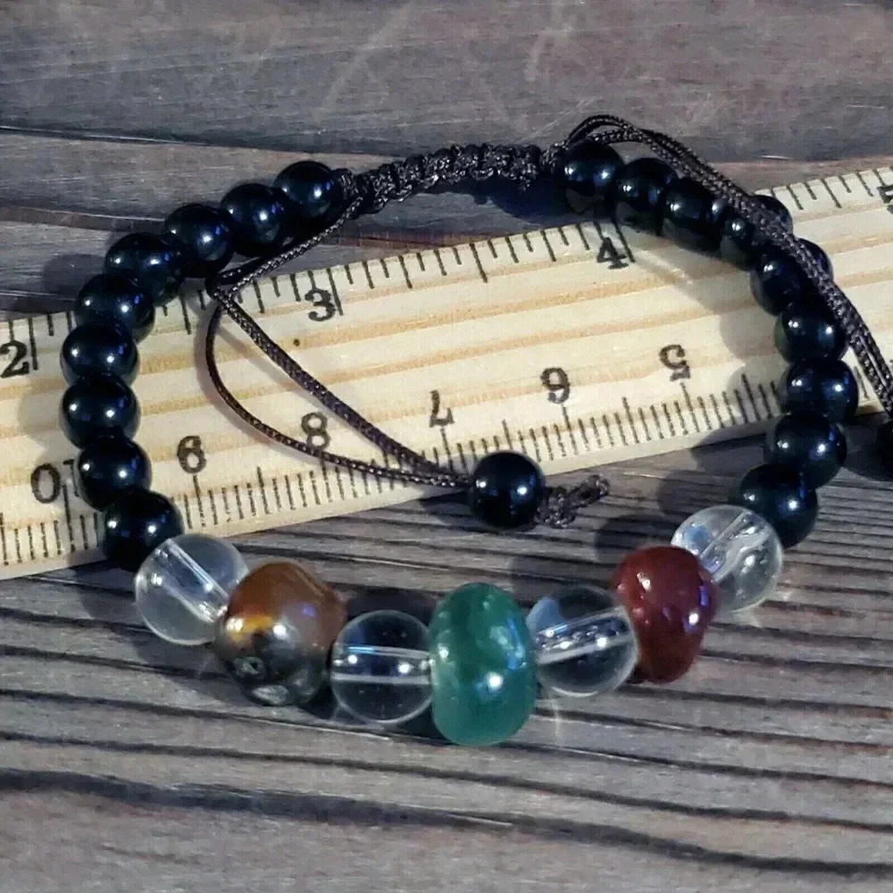 Hand Craft Tibetan Green Red Agate Black Beads Healing Energy Gemstone Bracelet - Picture 6 of 6